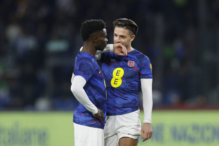 Jack Grealish reacts after seeing Arsenal's Bukayo Saka given Man of the Match award for England