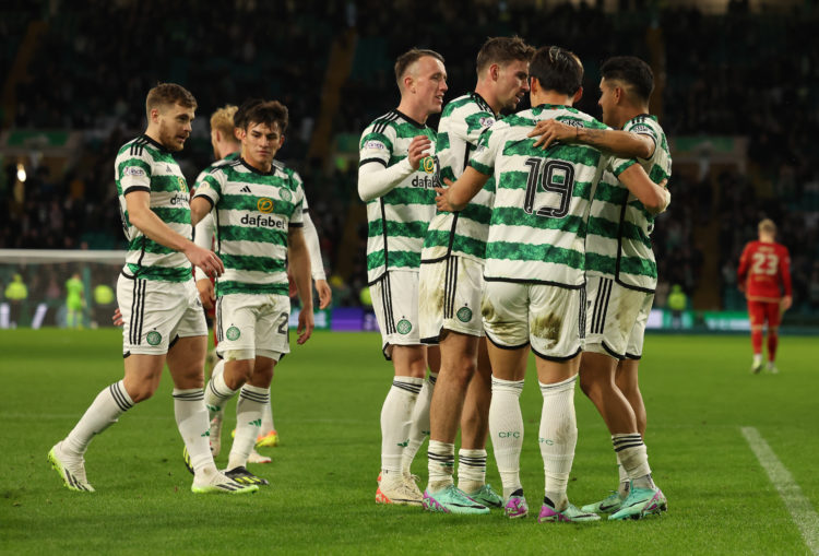 Matt O'Riley and Hyeongyu Oh react after Luis Palma's display for Celtic against Aberdeen